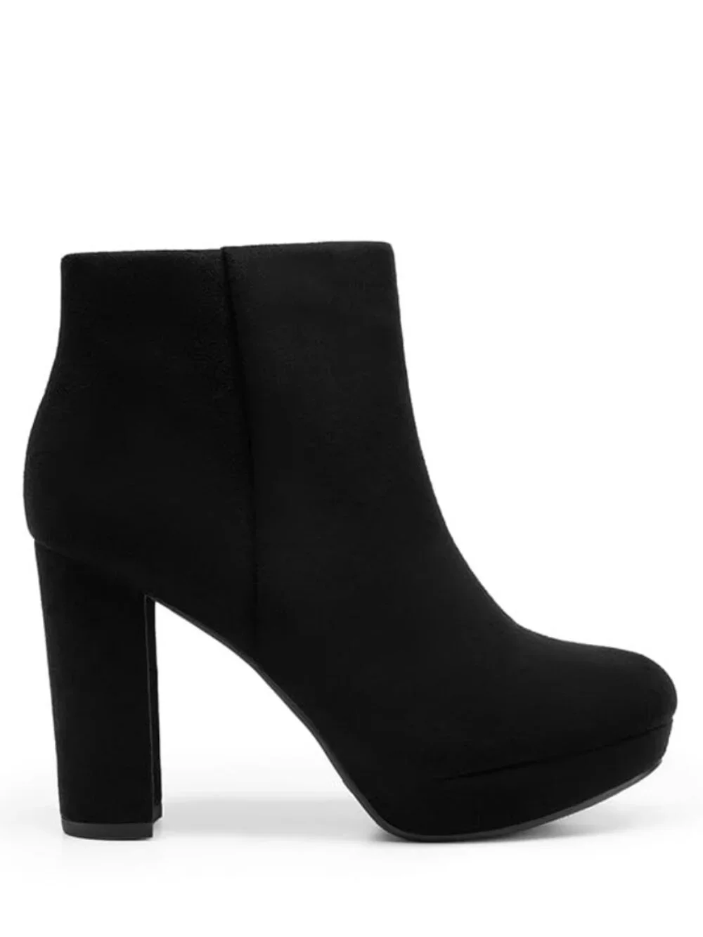 Faux Suede Chunky Heel Ankle Booties - Side Zip